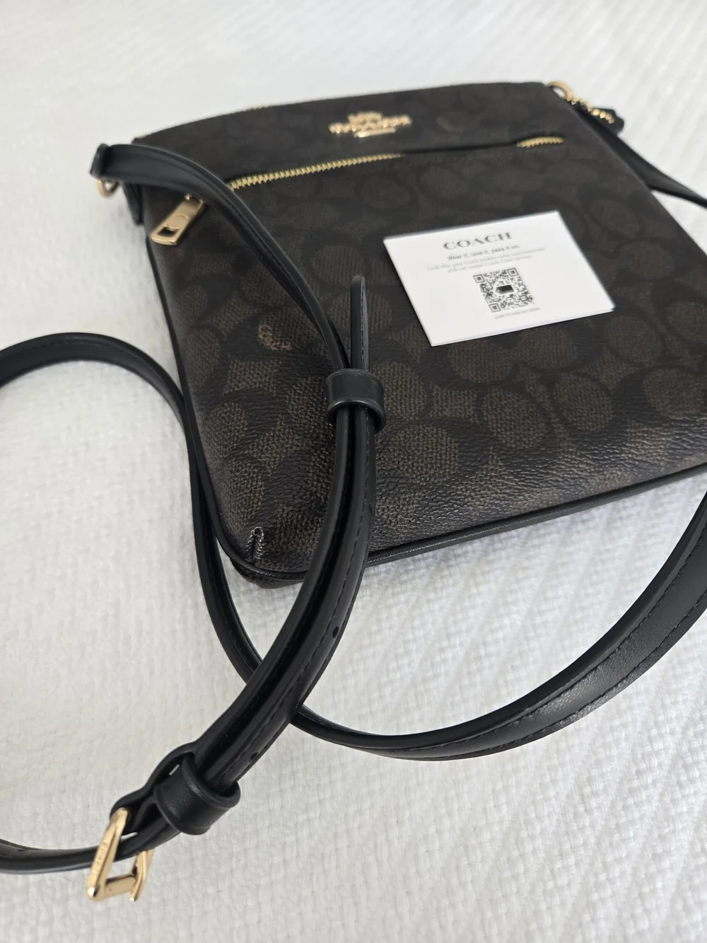 Coach Dark Brown Signature Crossbody with Gold Hardware